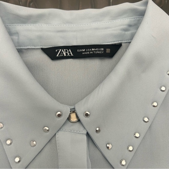 💎Zara Light Blue Rhinestone Detail  Shirt Med - Picture 4 of 13